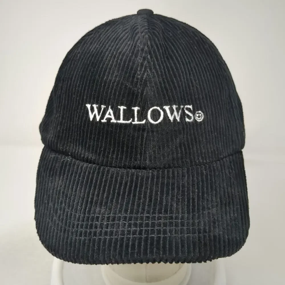 Wallows Black OS Baseball Cap Corduroy Slideback Smiley Face Band Merch Hat